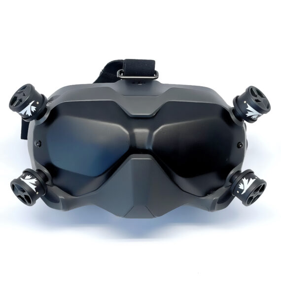 Frontal view of DJI FPV Goggles with four TrueRC Canada Duality Stubby antennas
