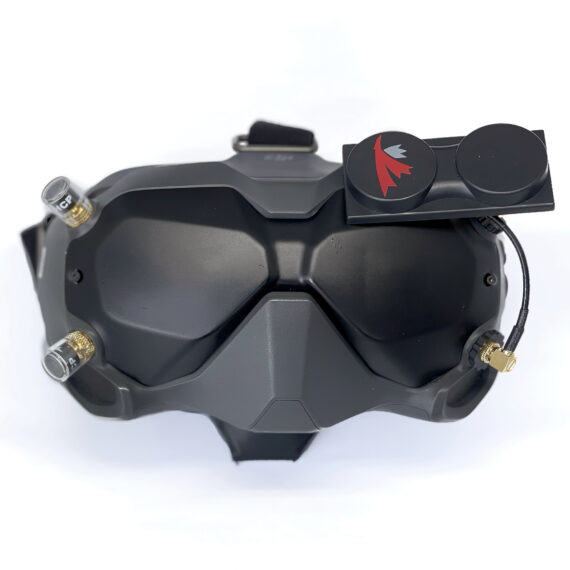 DJI FPV Goggle headset with X-Air 5.8 MK II and two clear Singularity Stubby antennas