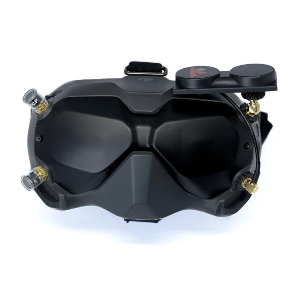 DJI FPV Goggle headset with X-Air 5.8 MK II and clear Singularity Stubby antennas